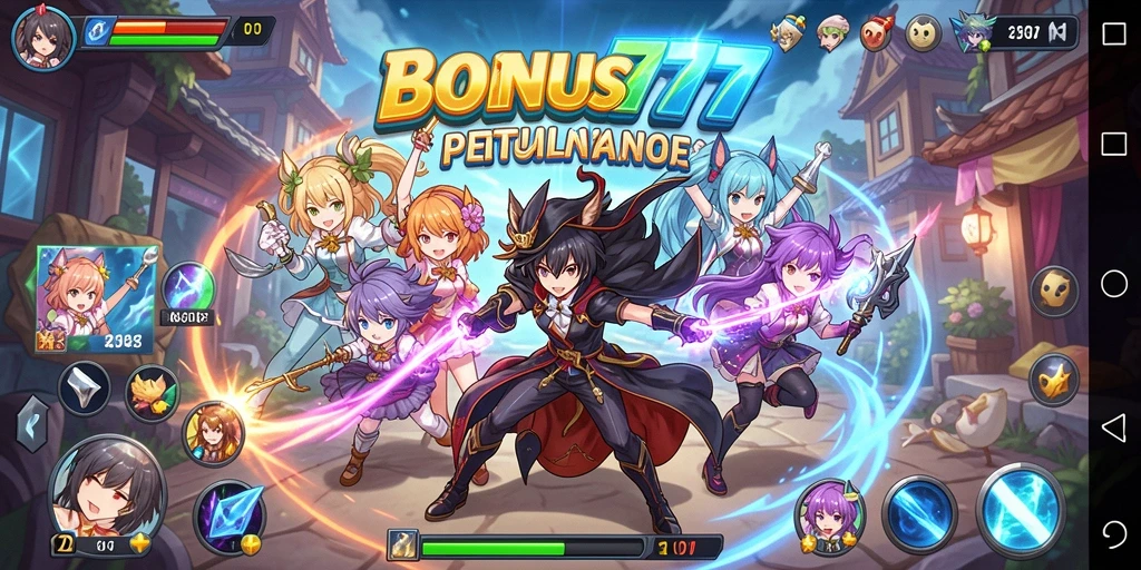 Tangkapan layar gameplay BONUS777 menampilkan aksi seru karakter anime.