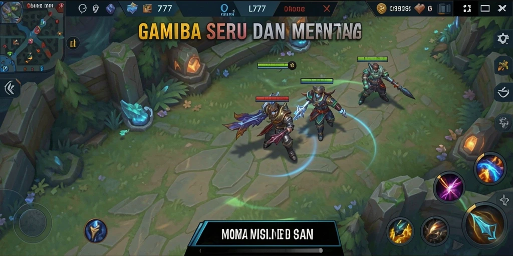 Tangkapan layar gameplay L777 yang menarik dengan aksi MOBA yang intens.