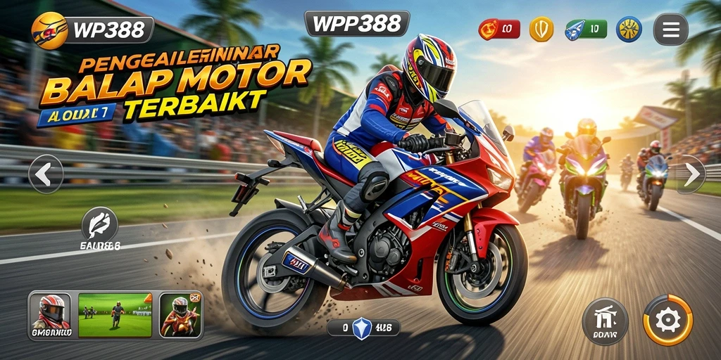 Tampilan gameplay WP888 dengan balapan motor yang mendebarkan.